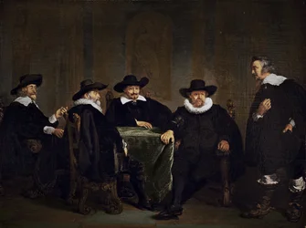 Los cuatro burgomaestres de Ámsterdam enterándose de la llegada de María de Médici el 1 de septiembre de 1638